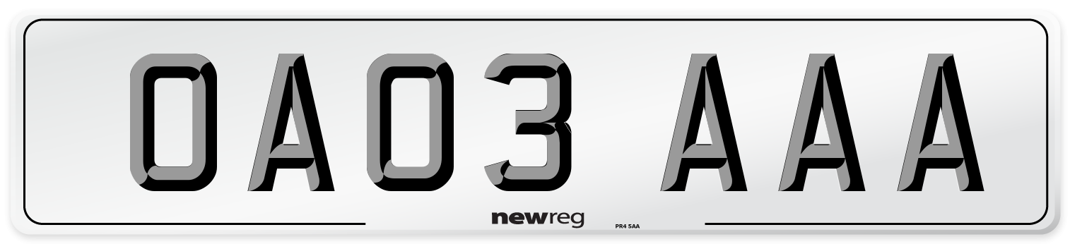 OA03 AAA Number Plate from New Reg